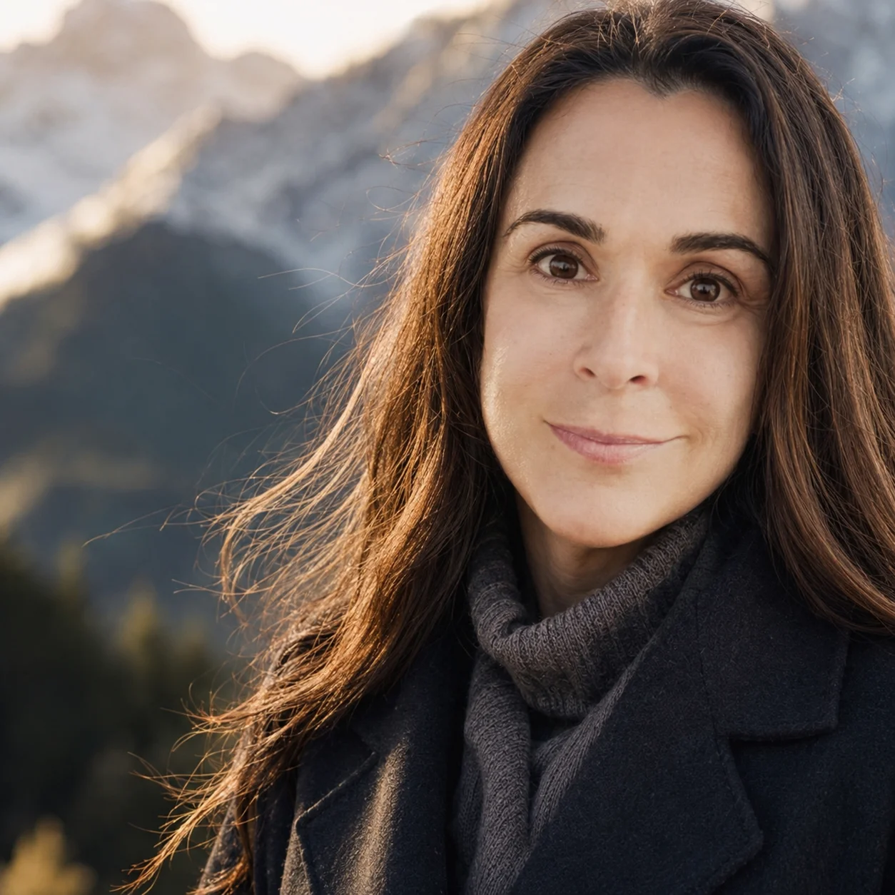 Portrait of Isabella Becker with the Bavarian Alps behind her